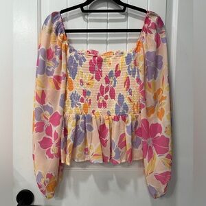 Pink Lily Floral Smocked Women's Long Sleeve Top